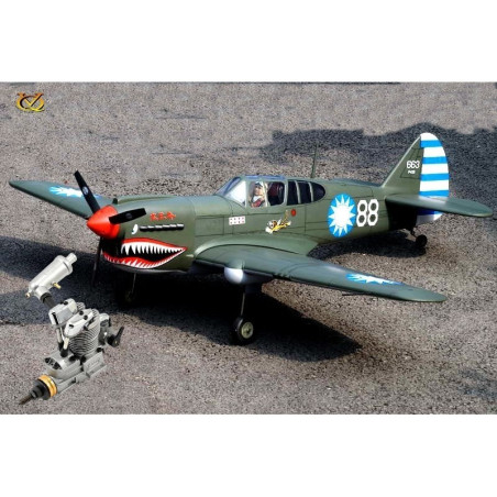 Flugzeug VQ Model P-40 Kitty Hawk 1.57m + Saito FA-62B 4-Takt-Methanol-Motor - FLASH RC