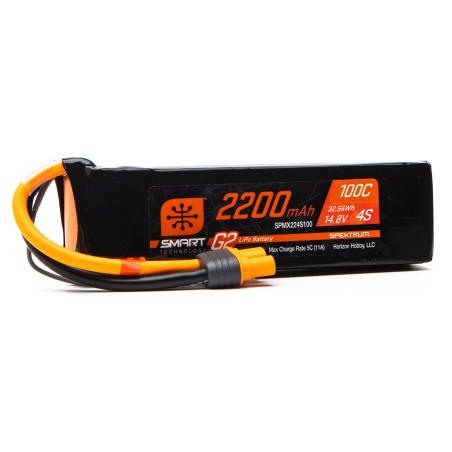 Batteries de propulsion avions RC - 14.8V 2200mAh 4S 100C Smart G2 LiPo Battery: IC3 - FLASH RC
