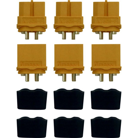 Prise XT30/XT60/XT90 - Prises XT60 L M/F avec capuchon fixable sur platine(3 paires) - FLASH RC