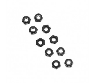Piezas de repuesto para coches RC - AXIAL AXA1052 Tuerca hexagonal de bloqueo de nylon fino M3 Negro (10) - FLASH RC
