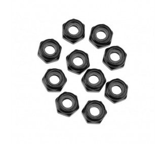 Piezas de repuesto para coches RC - AXIAL AXA1053 Tuerca hexagonal de bloqueo de nylon M3 Negro (10) - FLASH RC
