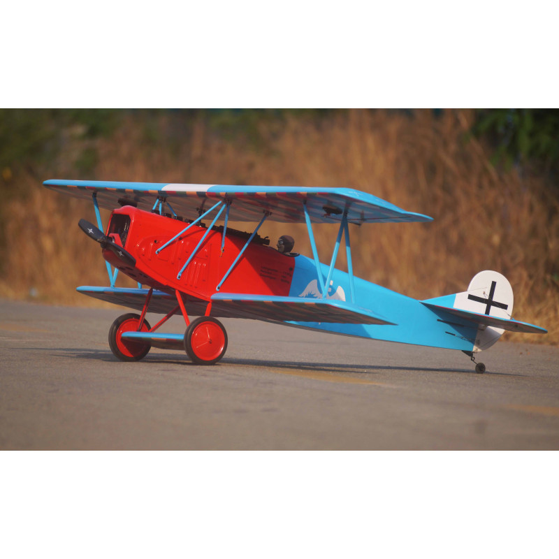 Avion VQ Model Fokker D.VII .120 size EP-GP - Bleu et Rouge - FLASH RC