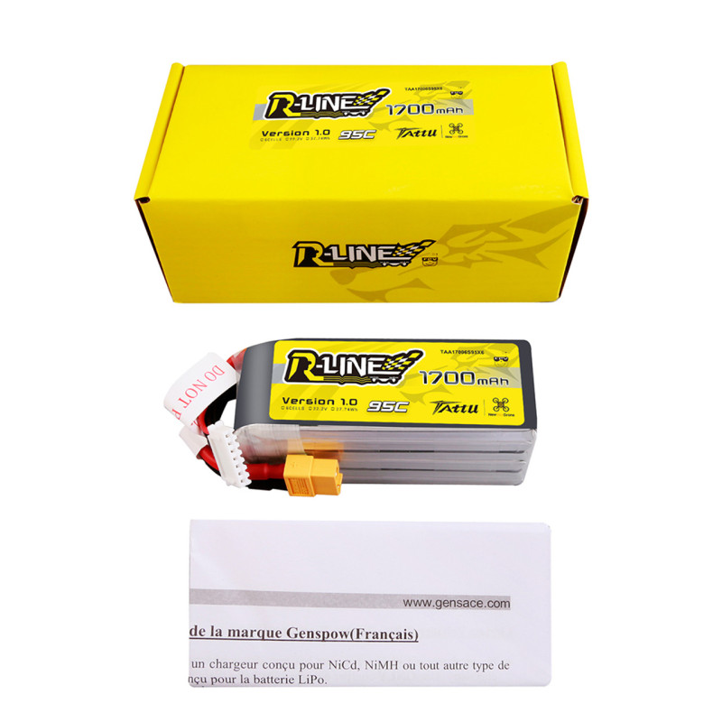 Tattu R-line V1.0 lipo 6S 22.2V 1700mAh 95C xt60 batteria - FLASH RC