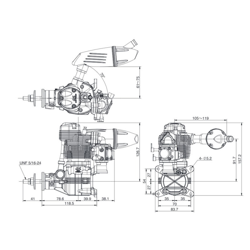 Gasoline engines - Gasoline engine 4T OS GF 40 with silencer F-6040 - FLASH RC