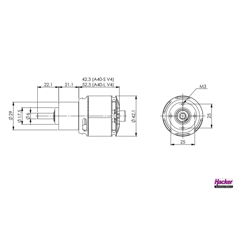Moteur brushless Hacker A40-10S V4G 8-Pole 1600kv + réducté 6,7:1