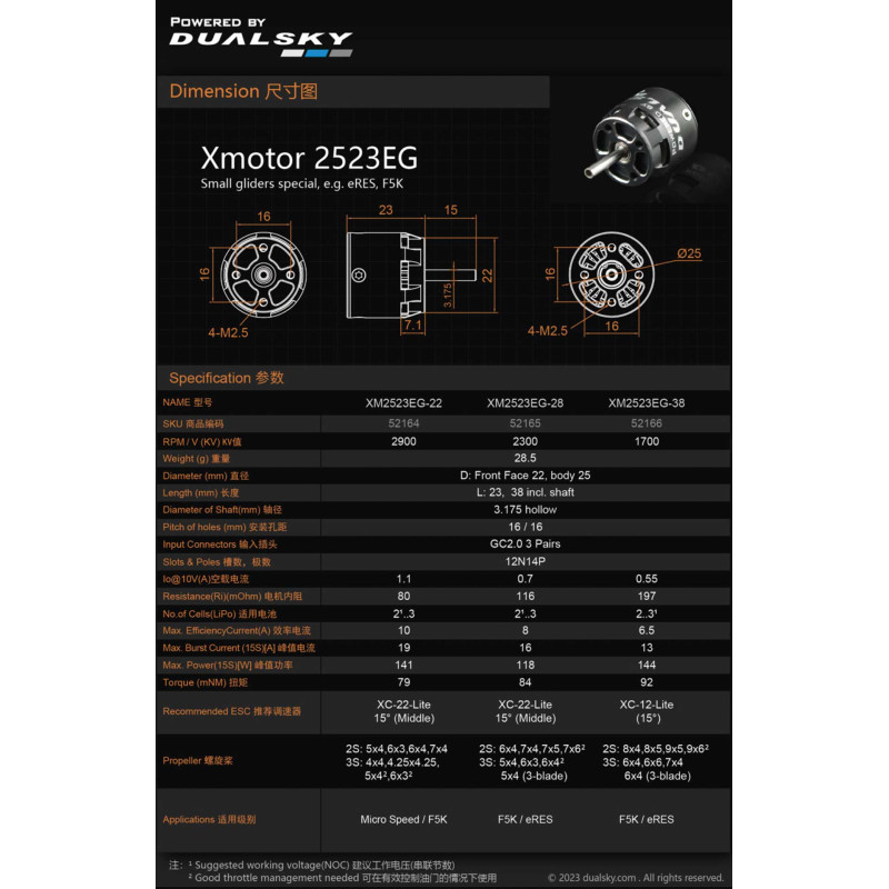 Dualsky-Motor XM2523EG-38 (28,5g, 1700KV)