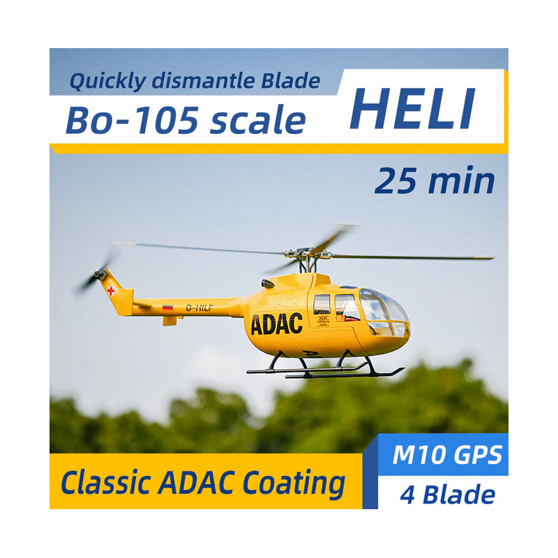 Flywing BO-105 - ADAC  - GPS - RC helicoptère Taille 470L Jaune - RTF