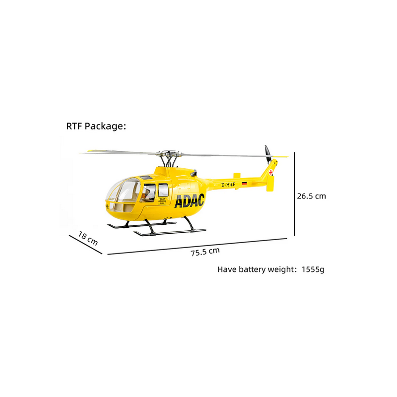 Flywing BO-105 - ADAC  - GPS - RC helicoptère Taille 470L Jaune - RTF
