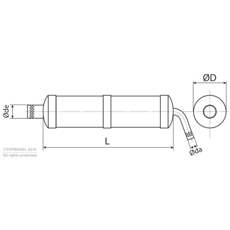 SILENCIEUX ALU SORTIE COUDEE JUSQU'A 95cc - FLASH RC