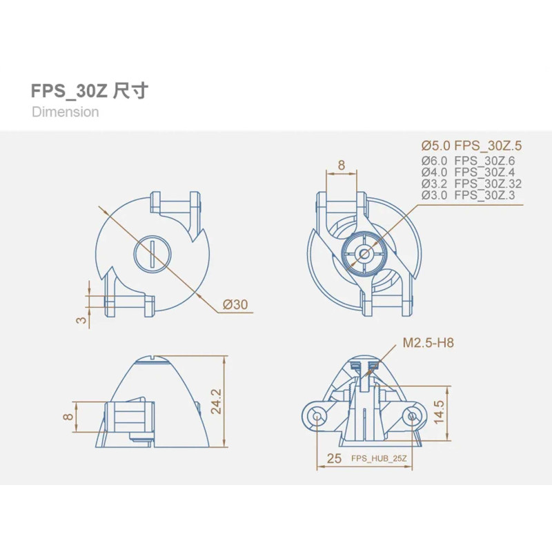 DUALSKY Tipo Z Cono ø 30mm albero motore 4,0mm per eliche pieghevoliFPS_30Z.4