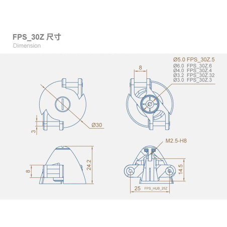 DUALSKY Type Z Cone ø 30mm motor shaft 6,0mm for tilting propellers FPS_30Z.6