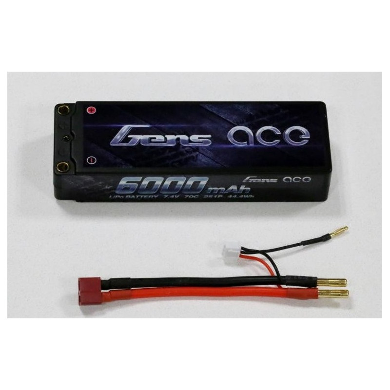Gens Ace Hardcase Battery, Lipo 2S 7.4V 6000mAh 70C 4.0mm plug