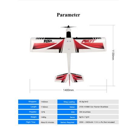 Rc planes for beginners - Top Rc Hobby Riot plane blue PNP approx.1,40m - FLASH RC