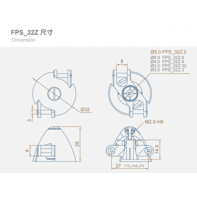 DUALSKY Type Z Cone ø 32mm, motor shaft 3,175mm for folding propellers FPS_32Z.32