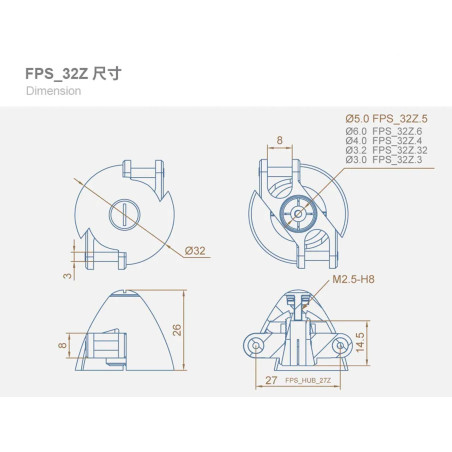 DUALSKY Type Z Spinner ø 38mm arbre moteur 5,0mm pour hélices repliables FPS_38Z.5