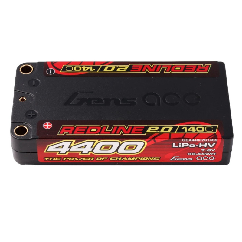 Gens Ace RedLine 2.0 battery, Lipo Hv 2S shorty 4400mAh 140C 5mm socket