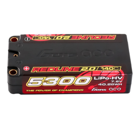 Gens Ace RedLine 2.0 battery, Lipo Hv 2S shorty 5300mAh 140C 5mm socket