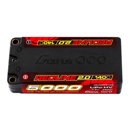 Akku Gens Ace RedLine 2.0, Lipo Hv 2S shorty 5000mAh 140C 5mm Steckdose