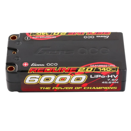 Gens Ace RedLine 2.0 battery, Lipo Hv 2S shorty 6000mAh 140C 5mm socket