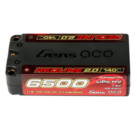 Gens Ace RedLine 2.0 battery, Lipo Hv 2S shorty 6500mAh 140C 5mm socket