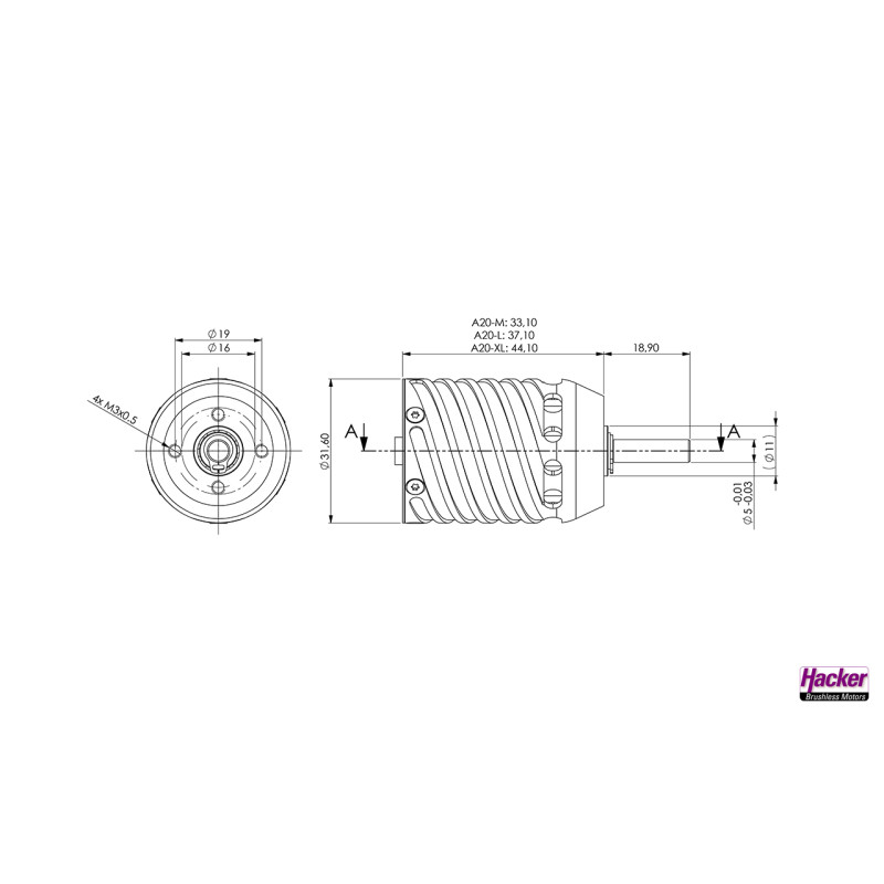 Hacker A20-12 XL Competition brushless motor (104g, 1039kv,240W)