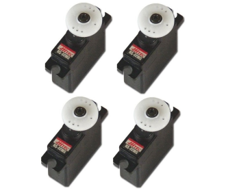 Confezione di 4 mini-servi Hitec HS-82MG (19g, 3,3kg.cm, 0,12s/60°)
