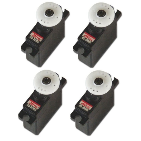 Confezione di 4 mini-servi Hitec HS-82MG (19g, 3,3kg.cm, 0,12s/60°)