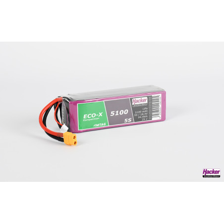 Batterie di propulsione per aerei RC - Lipo Hacker TopFuel Eco-X F3A Competition MTAG 5S 18.5V 5100mAh 20C XT60 socket - FL