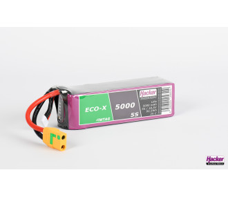 Baterías de propulsión de aviones RC - Lipo Hacker TopFuel Eco-X MTAG 5S 18.5V 5000mAh 20C XT90S socket - FLASH RC