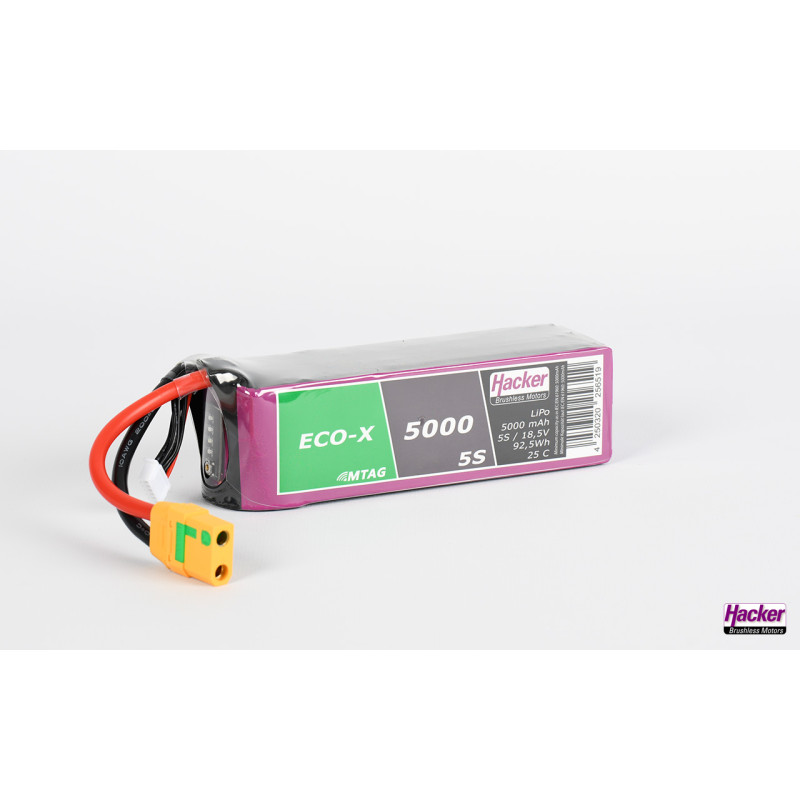 Batteries de propulsion avions RC - Batterie Lipo Hacker TopFuel Eco-X MTAG 5S 18.5V 5000mAh 20C Prise XT90S - FLASH RC