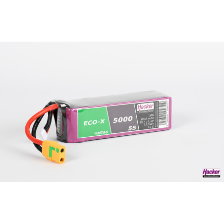 Batteries de propulsion avions RC - Batterie Lipo Hacker TopFuel Eco-X MTAG 5S 18.5V 5000mAh 20C Prise XT90S - FLASH RC
