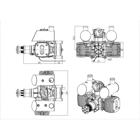 Moteur essence 2 temps GTT130 Bicylindres à plat boxer 130cc - NGH