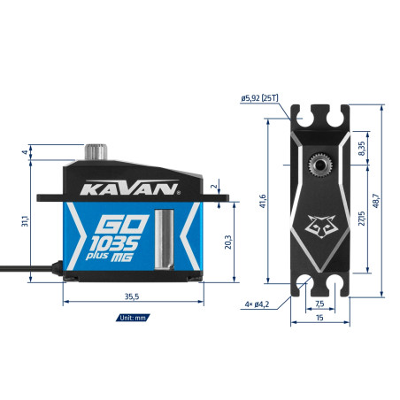 Servo Kavan GO-1035MG Plus (0.07s/60°, 22kg.cm) - FLASH RC