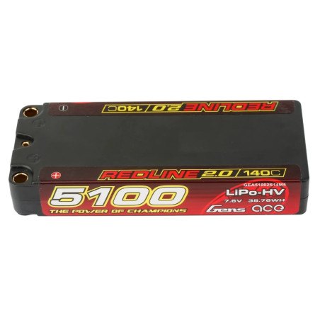 Batterie Gens Ace RedLine 2.0 Lipo Hv 2S MID 5100mAh 140C prise 5mm