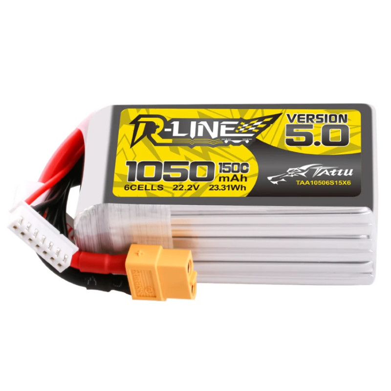 Batterie Tattu R-line V5.0 lipo 6S 22.2V 1050mAh 150C prise XT60 - FLASH RC
