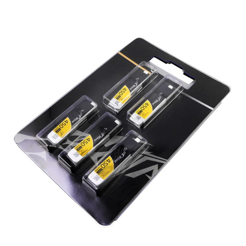 Batterie Tattu Lipo 1S HV 3.8V 450mAh 75C BT 2.0 (Pack de 5 unités) - FLASH RC