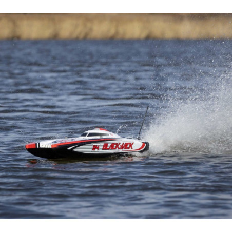 Blackjack 24" V2 Catamaran Brushless RTR, Vegas Offshore rouge et blanc