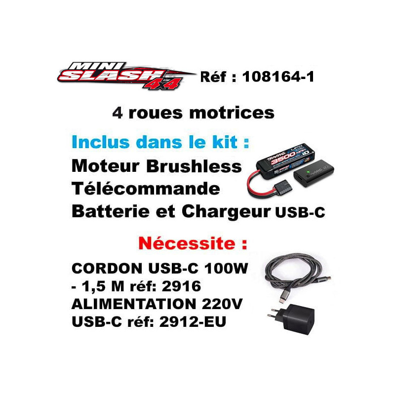 TRAXXAS MINI SLASH BL-2S JAUNE USB TRX108164-1-YLW 2 - FLASH RC