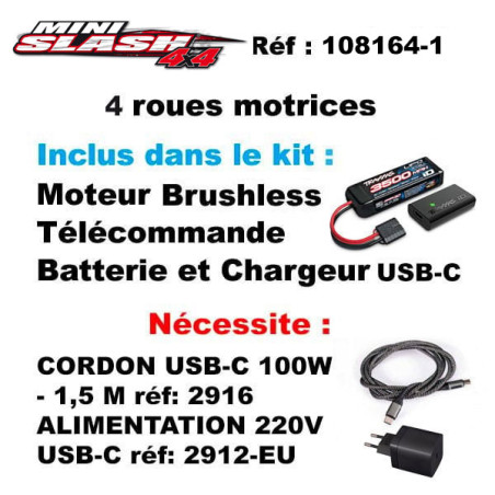 TRAXXAS MINI SLASH BL-2S JAUNE USB TRX108164-1-YLW 2 - FLASH RC