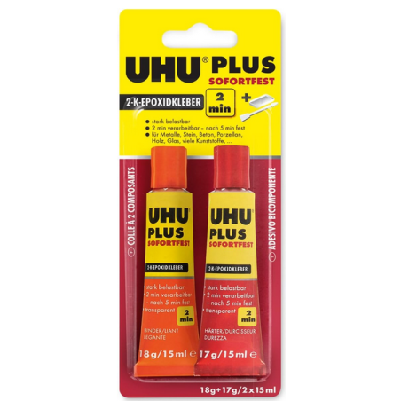 UHU Colle 2 composants Plus Sofortfest, Super rapide et transparent - FLASH RC
