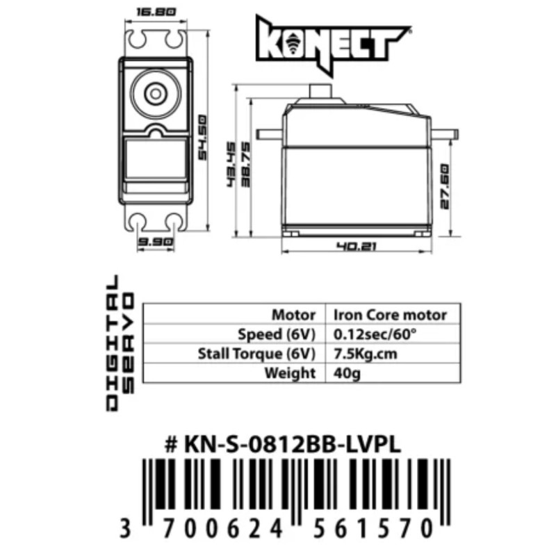 Servo Konect Digital 6kg-012s roulements/pignons plastique