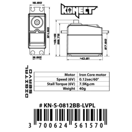 Servo Konect Digital 6kg-012s roulements/pignons plastique