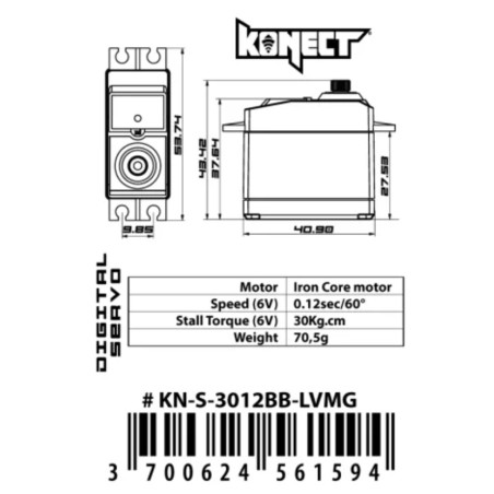 Servo Konect Digital 30kg-012s roulements/pignons métal
