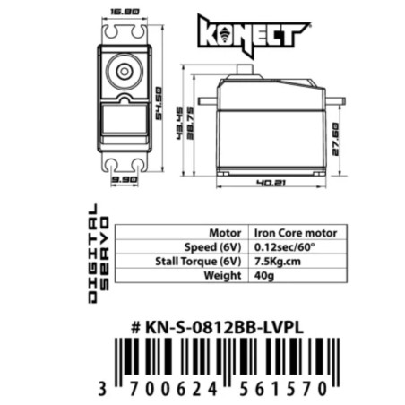 Servo Konect Digital 15kg-012s roulements/pignons métal