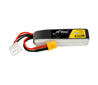 Batterie Lipo Tattu 2s 450mAh 95C 7.6V HV avec prise XT30 Format Long 