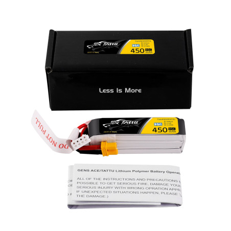 Batterie Lipo Tattu  450mAh 95C 3S1P 11.4V HV Prise XT30U-F Format Long 