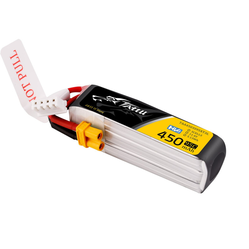 Batterie Lipo Tattu  450mAh 95C 3S1P 11.4V HV Prise XT30U-F Format Long 