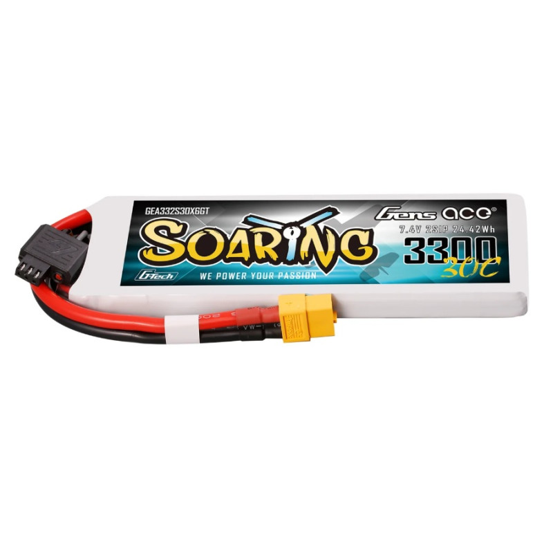 Batteries de propulsion avions RC - Batterie Gen ace Soaring lipo 2S 7.4V 3300mAh 30C prise XT90 - FLASH RC