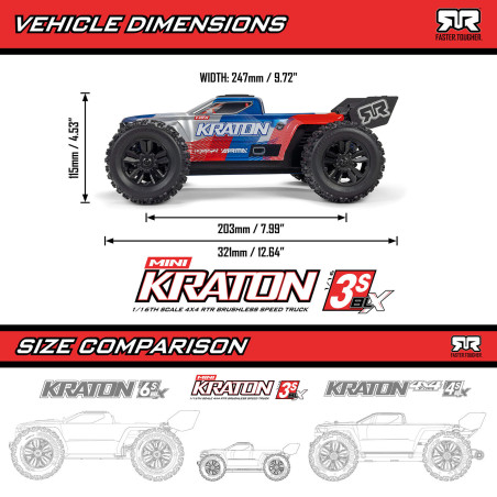 Arrma Mini Kraton 4X4 3S DSC 1/16 - Rouge - ARA2508T1 - FLASHRC