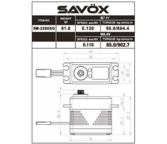 Servo numérique étanche Savox SW-2290SG (81g, 70kg.cm, 0.11s/60°) 2